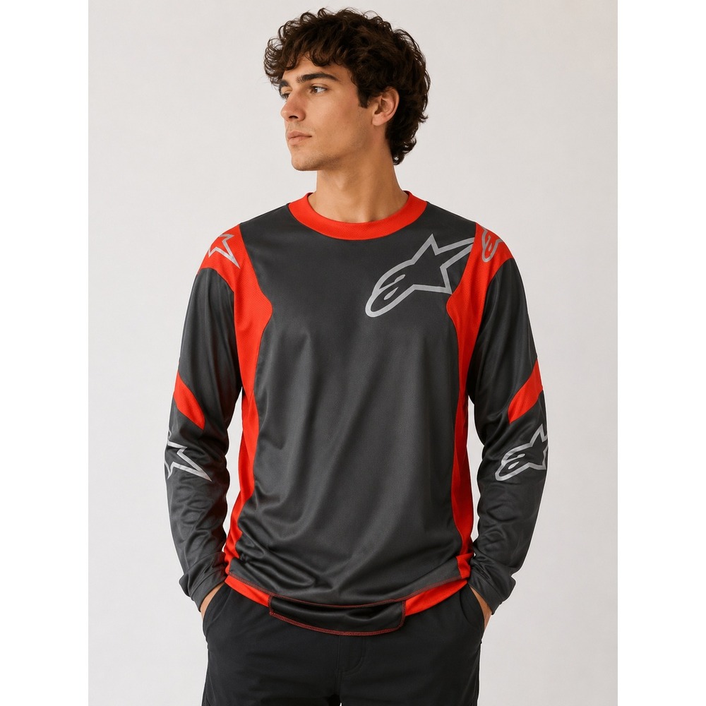 Alpinestars Mens Racer Hoen Jersey Medium Gray Hot Orange Motocross MTB Enduro